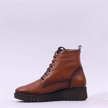 Pepe Saenz Sara Lace Zip Wedge Boot - Tan Leather